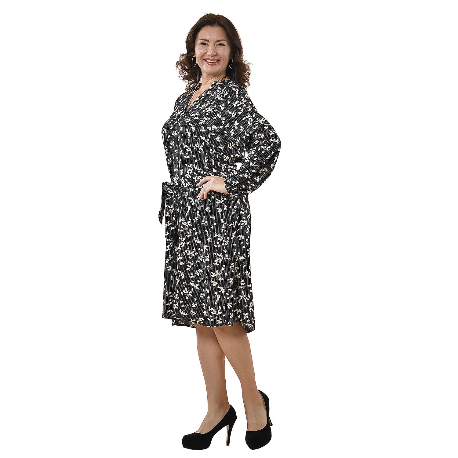 TAMSY 100% Viscose Floral Pattern Dress (Size L, 16-18) - Black