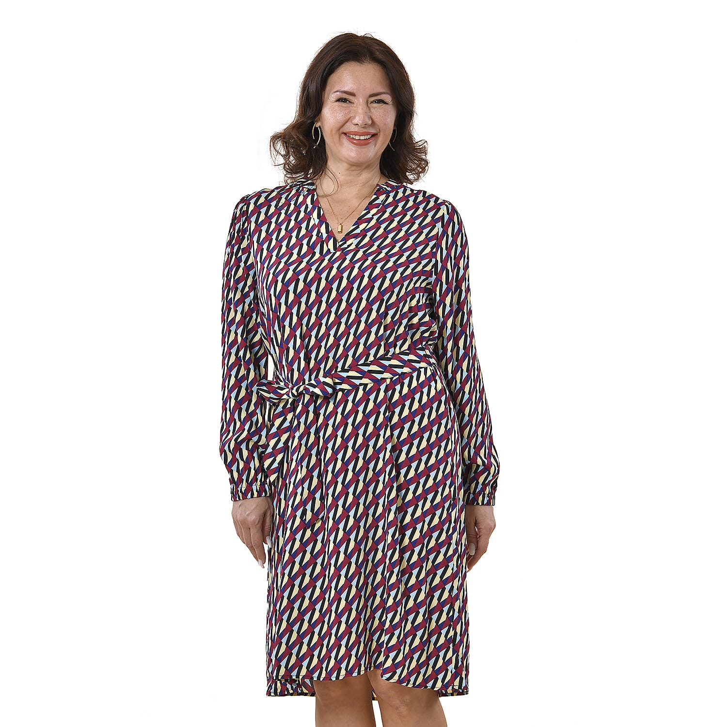 TAMSY 100% Viscose Squire Pattern Dress (Size S, 8-10) - Multi