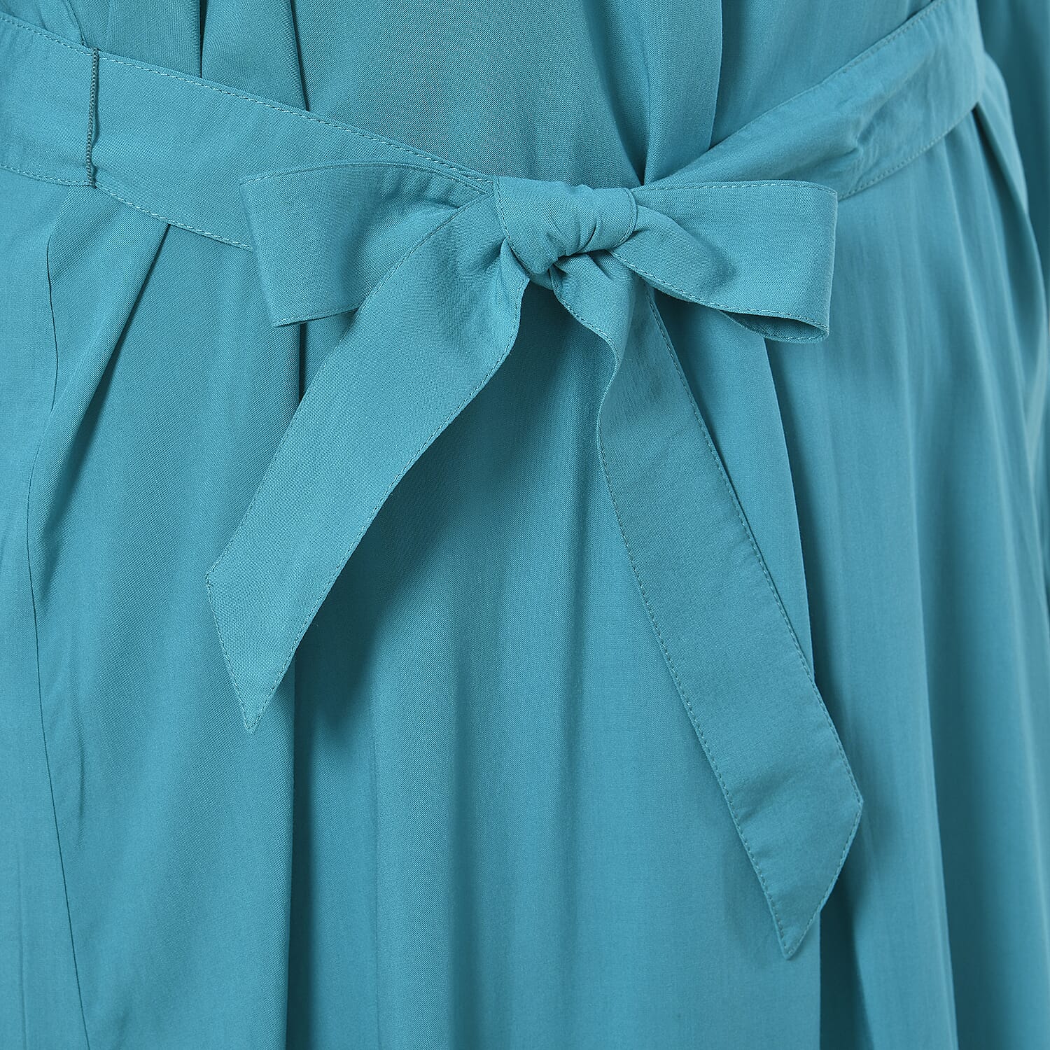 TAMSY 100% Viscose Plain Dress with Adjustable Waist Belt (Size L, 16-18) - Turquoise