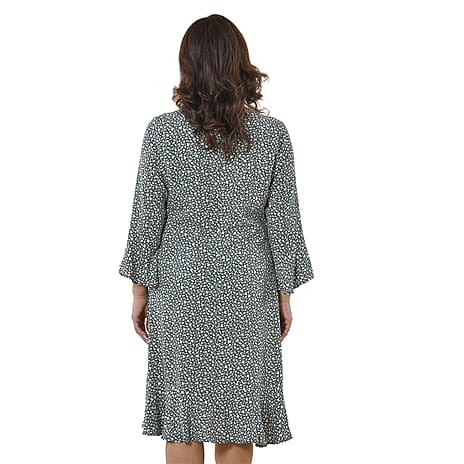 TAMSY 100% Viscose Floral Pattern Dress (Size L, 16-18) - Teal Green
