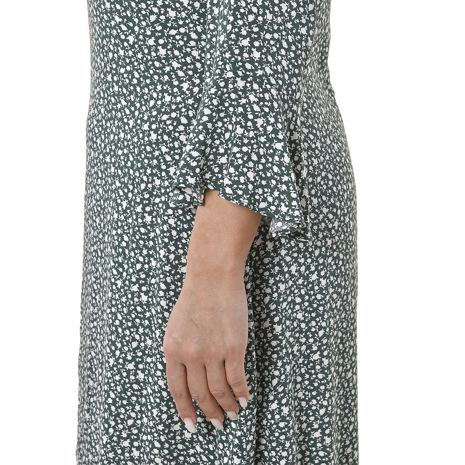 TAMSY 100% Viscose Floral Pattern Dress (Size L, 16-18) - Teal Green