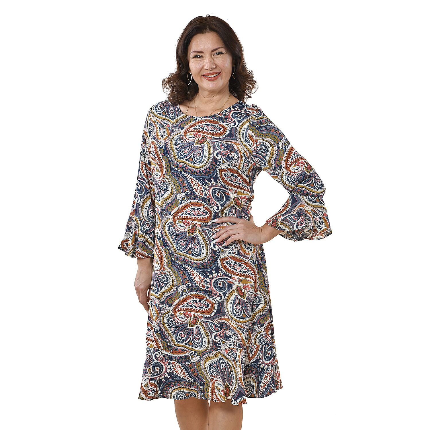 TAMSY 100% Viscose Paisley Pattern Dress (Size M, 12-14) - Multi