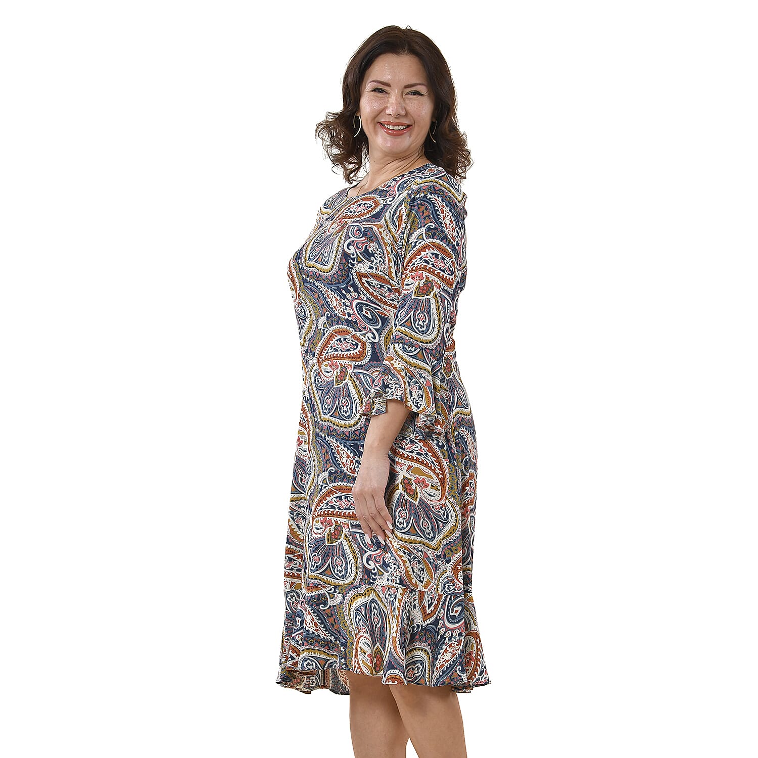 TAMSY 100% Viscose Paisley Pattern Dress (Size M, 12-14) - Multi