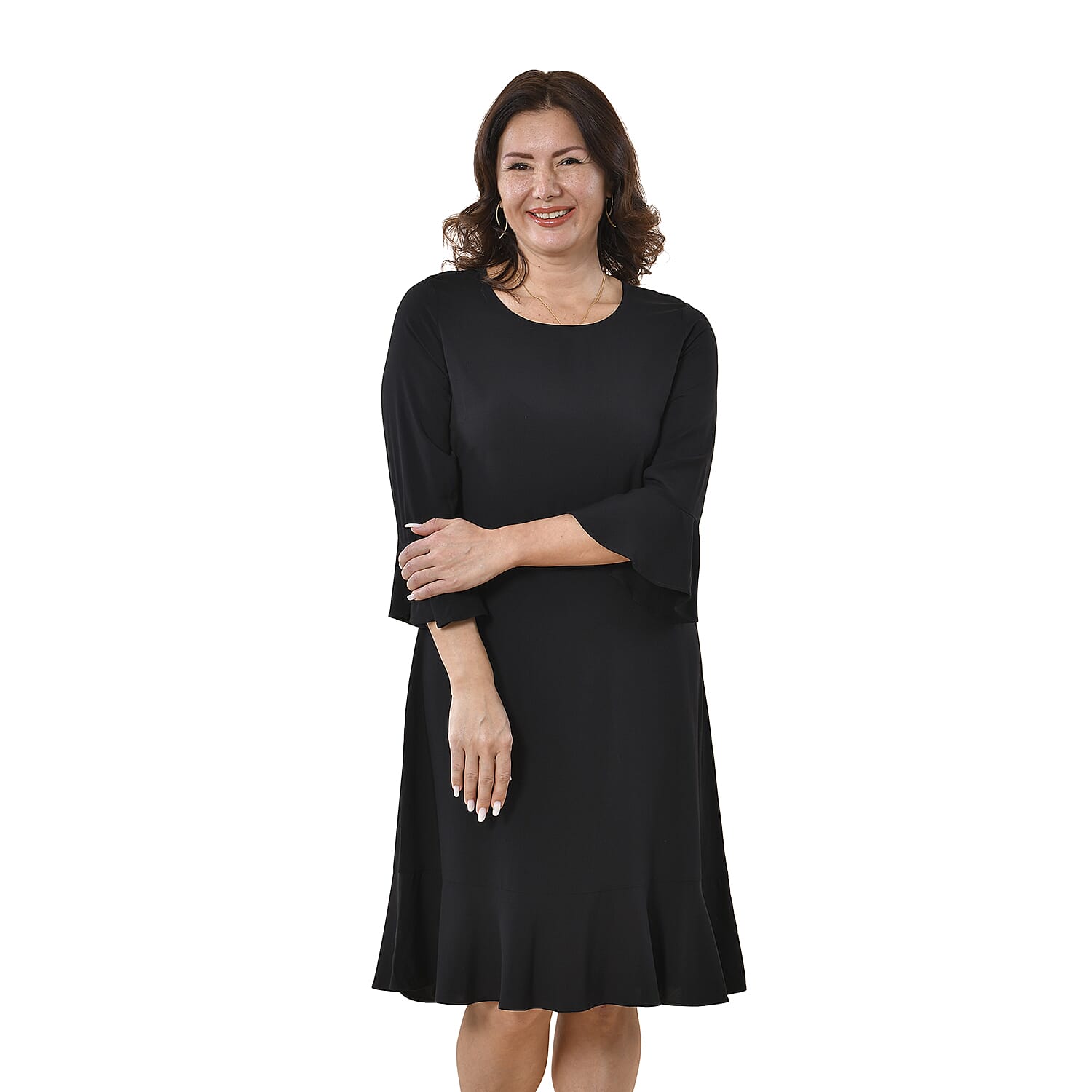 TAMSY 100% Viscose Plain Dress (Size S, 8-10) - Black