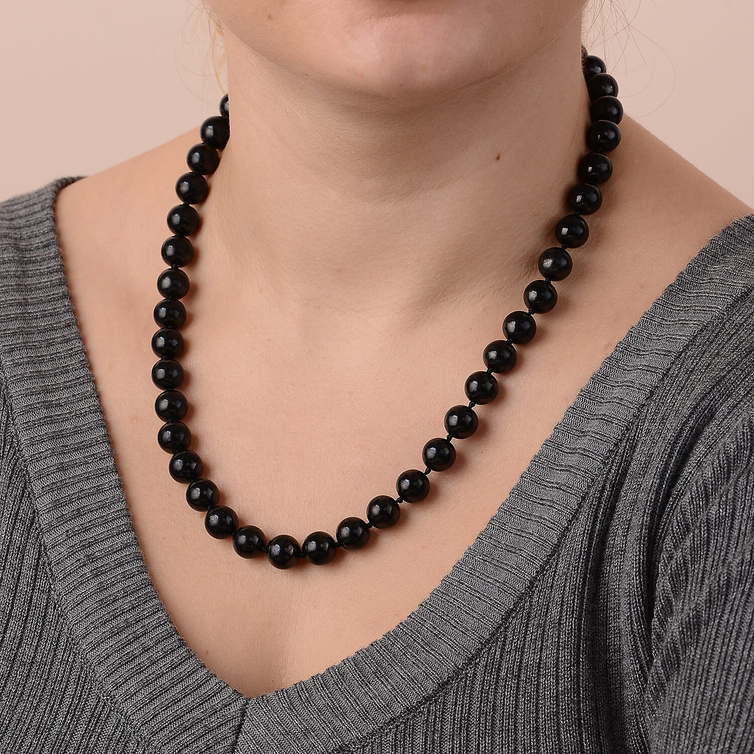 Shungite Necklace (Size - 20) With Magnetic Lock in Rhodium Overlay Sterling Silver