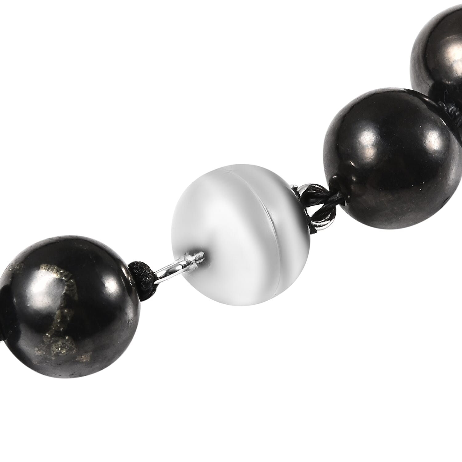 Shungite Necklace (Size - 20) With Magnetic Lock in Rhodium Overlay Sterling Silver