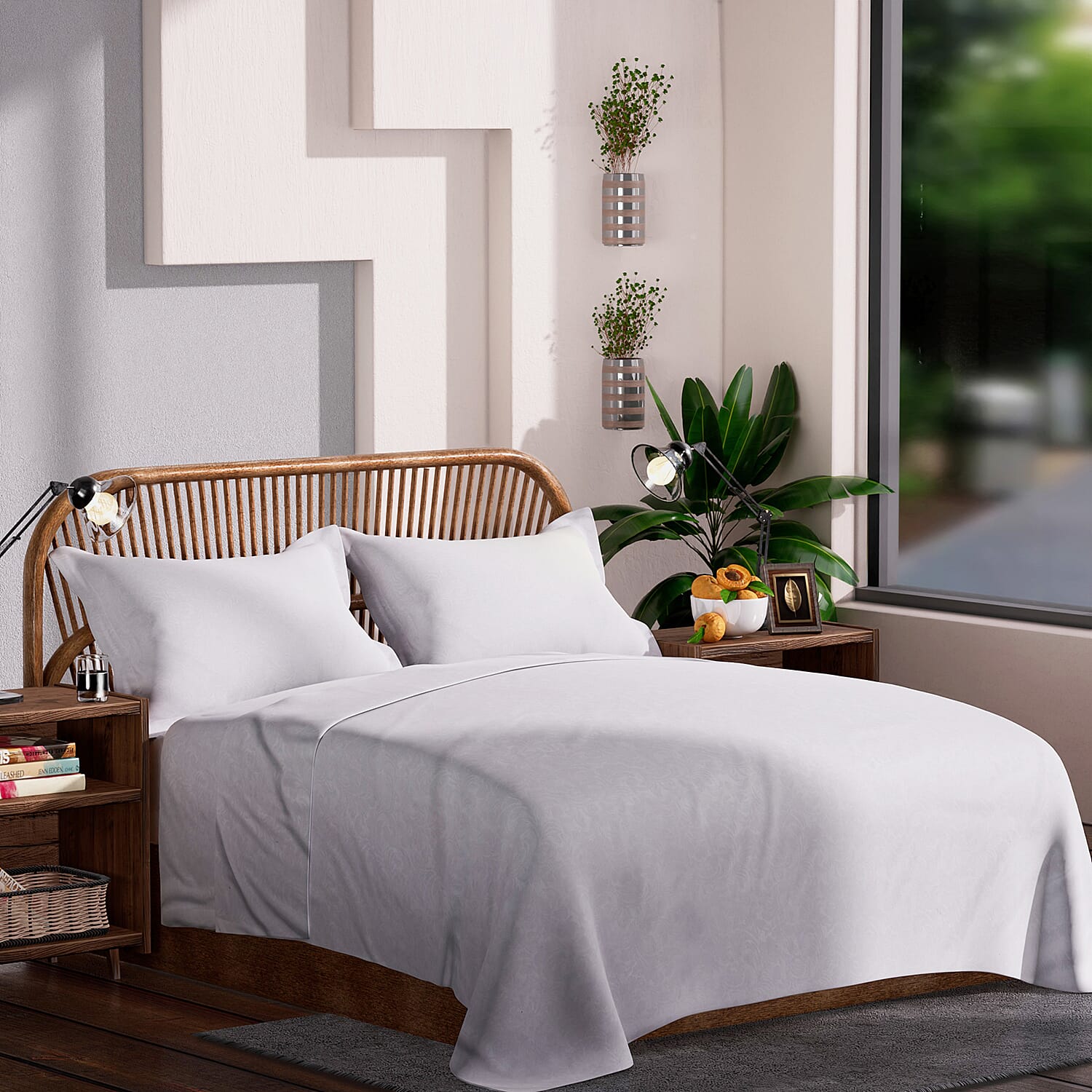 4 Piece Set - Duvet Cover Fitted Sheet and 2 Pillowcase - White