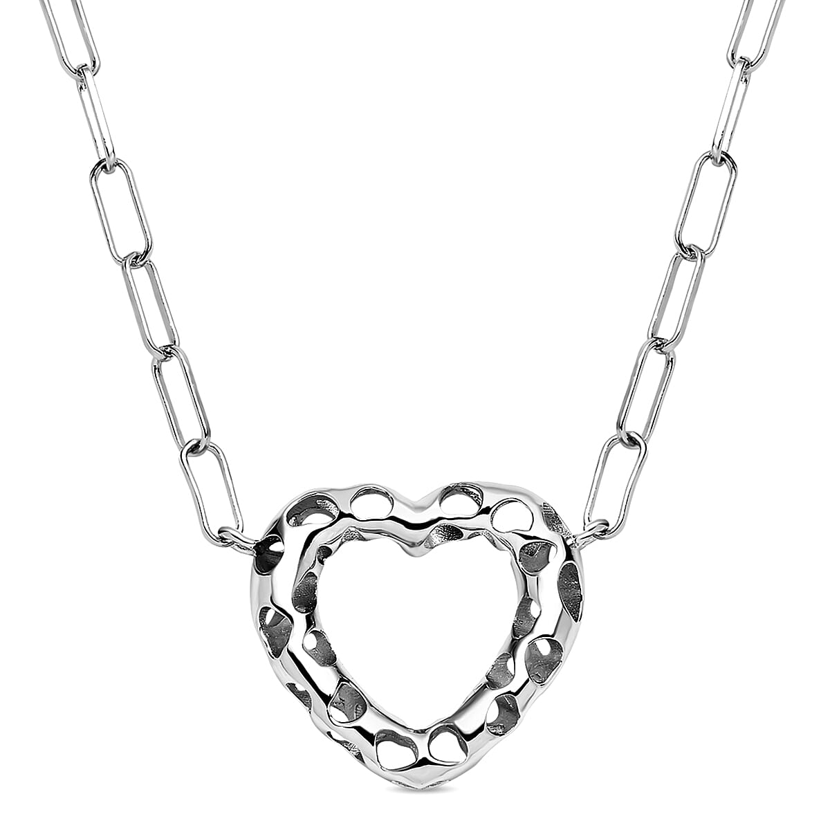 RACHEL GALLEY Amore Collection - Rhodium Overlay Sterling Silver Heart Paperclip Necklace (Size - 20)