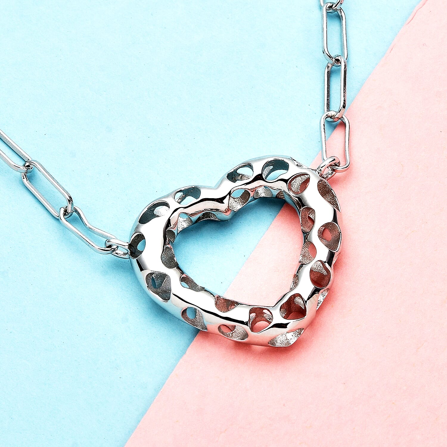 RACHEL GALLEY Amore Collection - Rhodium Overlay Sterling Silver Heart Paperclip Necklace (Size - 20)