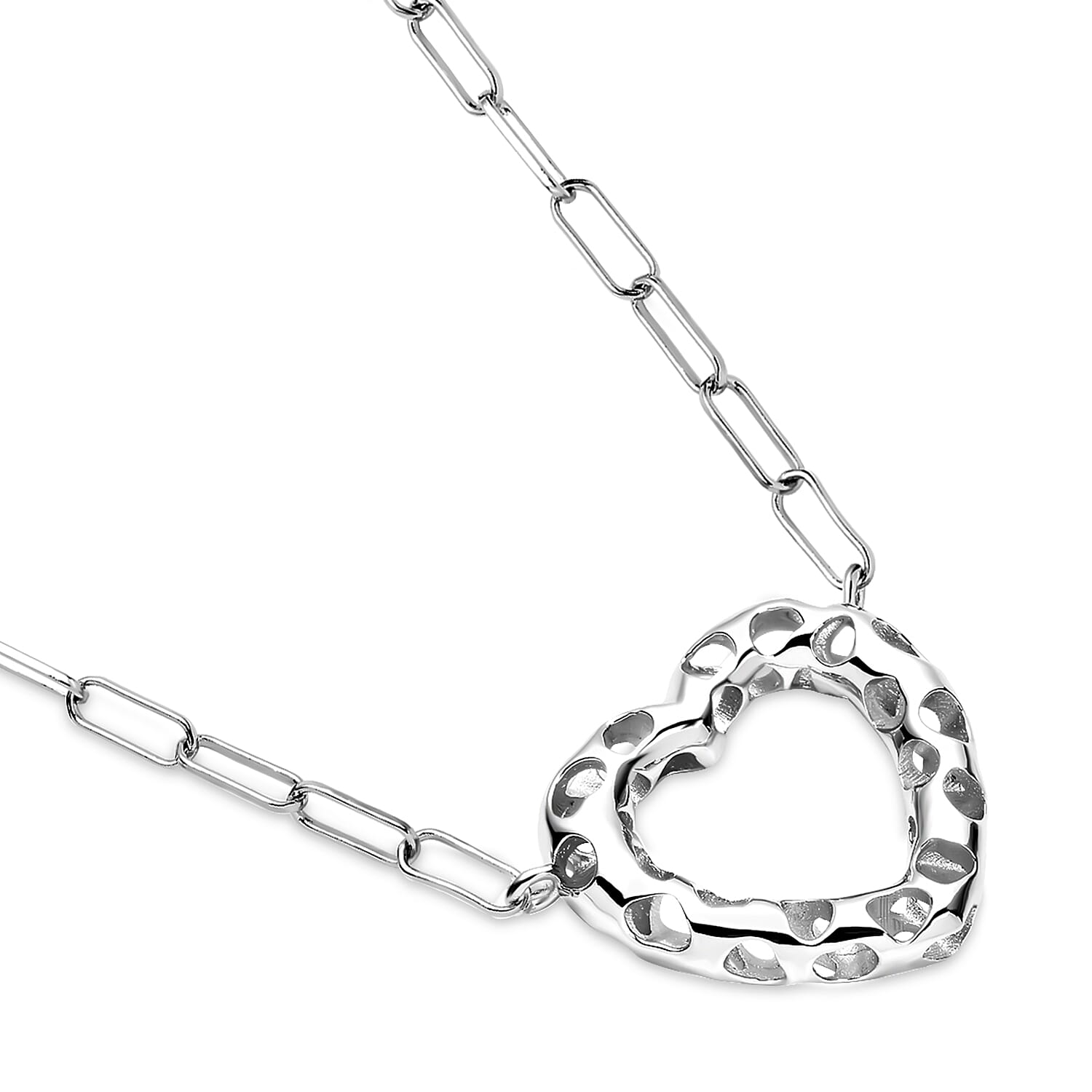 RACHEL GALLEY Amore Collection - Rhodium Overlay Sterling Silver Heart Paperclip Necklace (Size - 20)
