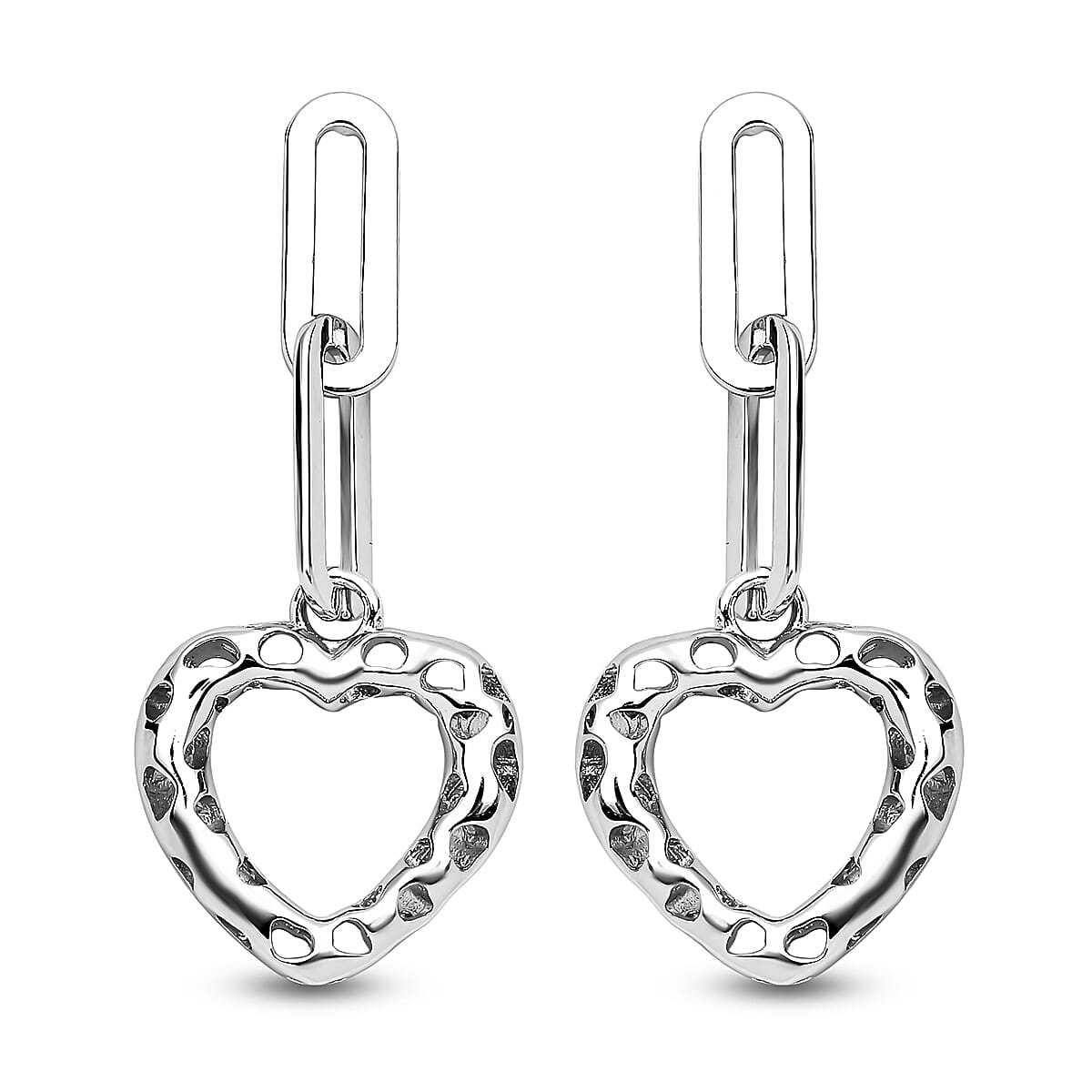 RACHEL GALLEY Amore Collection - Rhodium Overlay Sterling Silver Heart Paperclip Earrings (With Push Back)