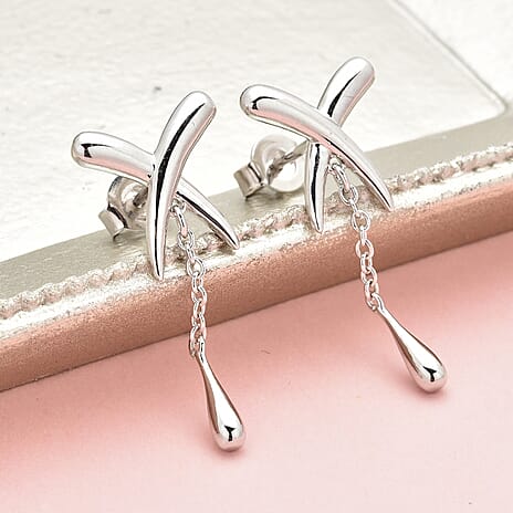 LucyQ Kiss Collection - Rhodium Overlay Sterling Silver Dangling Earrings (With Push Back)
