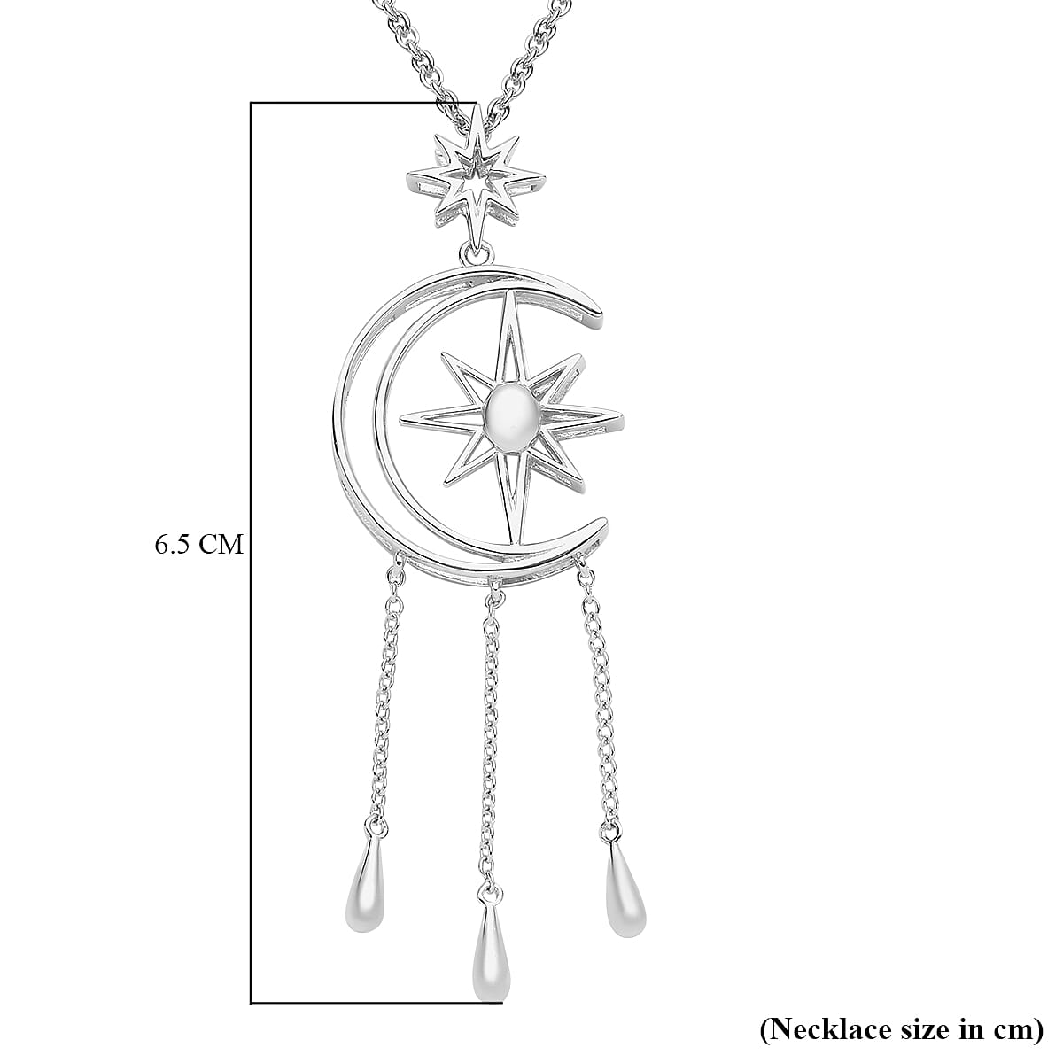 LucyQ Constellation Collection - Rhodium Overlay Sterling Silver Moon & Star Necklace (Size 16/18/20).