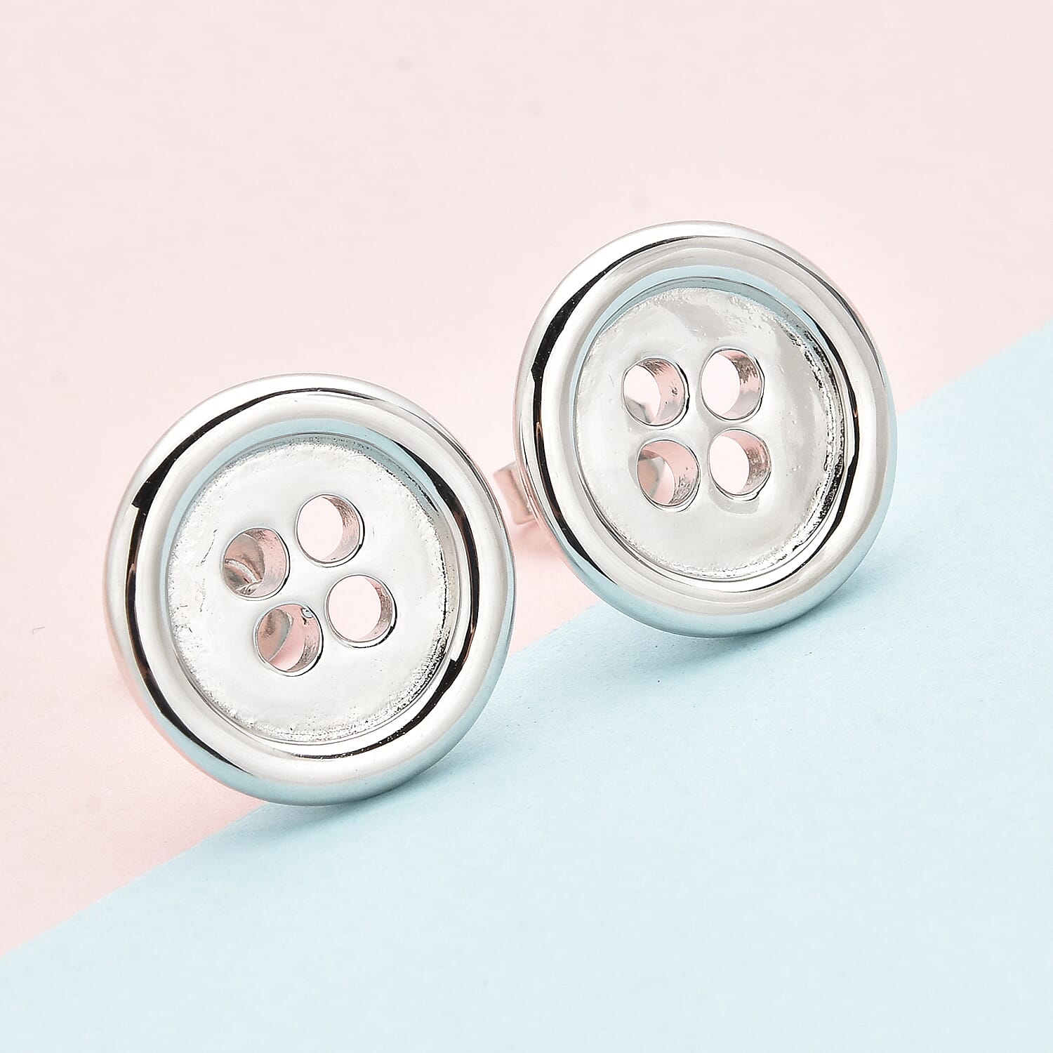 LucyQ Button Collection - Rhodium Overlay Sterling Silver Earrings(With Push Back)