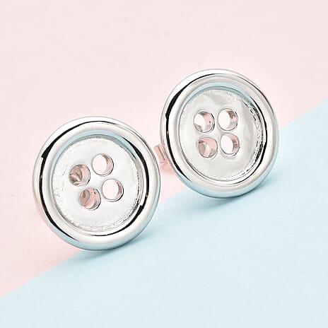 LucyQ Button Collection - Rhodium Overlay Sterling Silver Earrings(With Push Back)