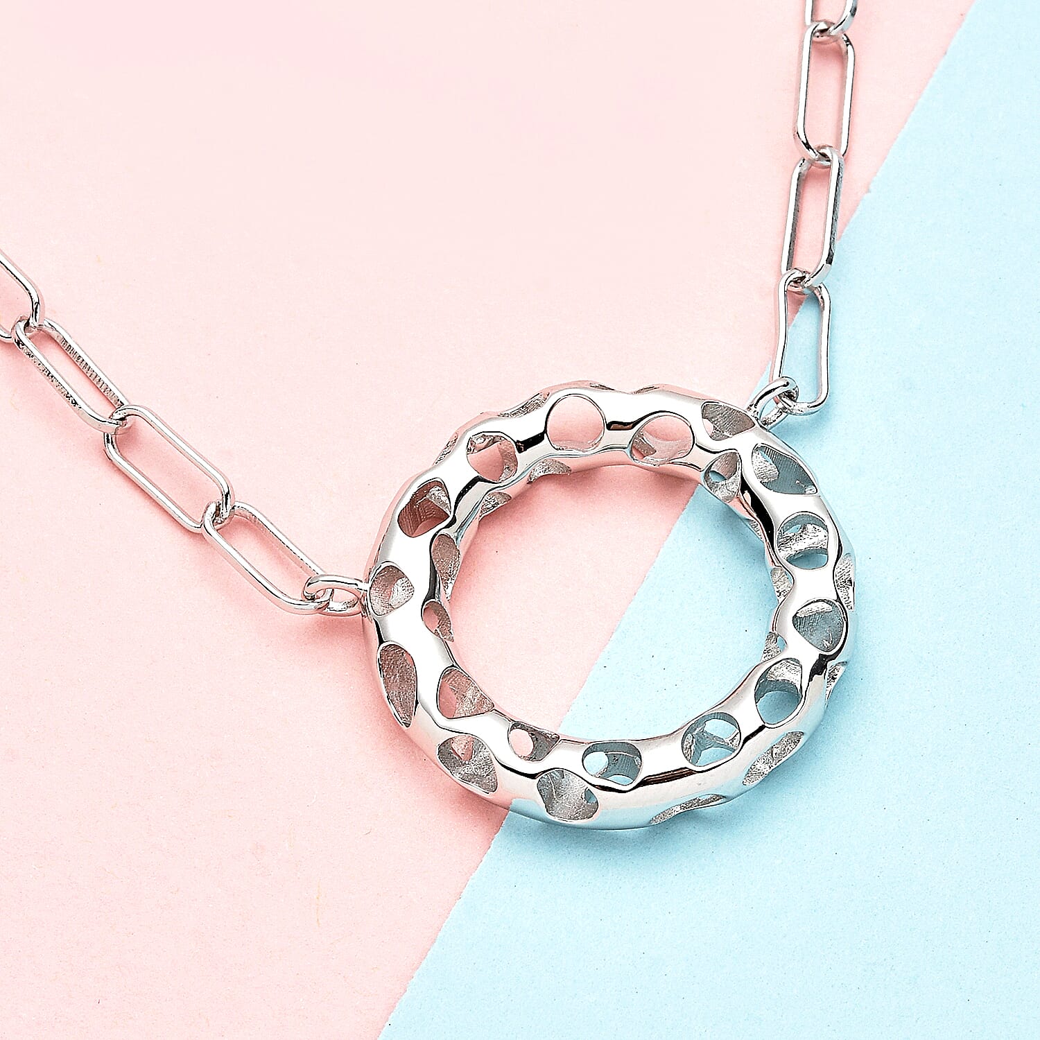 RACHEL GALLEY Allegro Collection - Rhodium Overlay Sterling Silver Circle Paperclip Necklace (Size - 20)