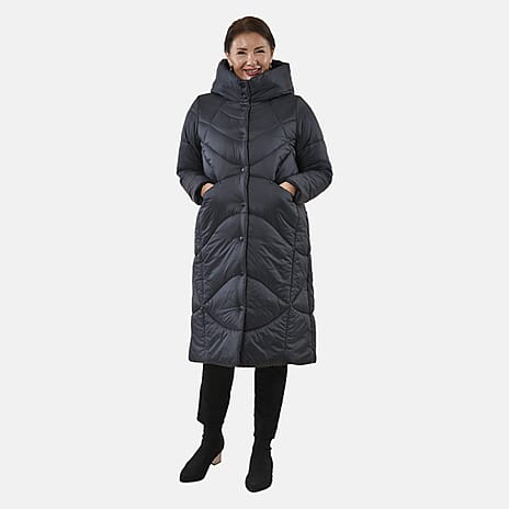 TAMSY Quilted Hooded Long Puffer Jacket (Size S,8-10) - Black