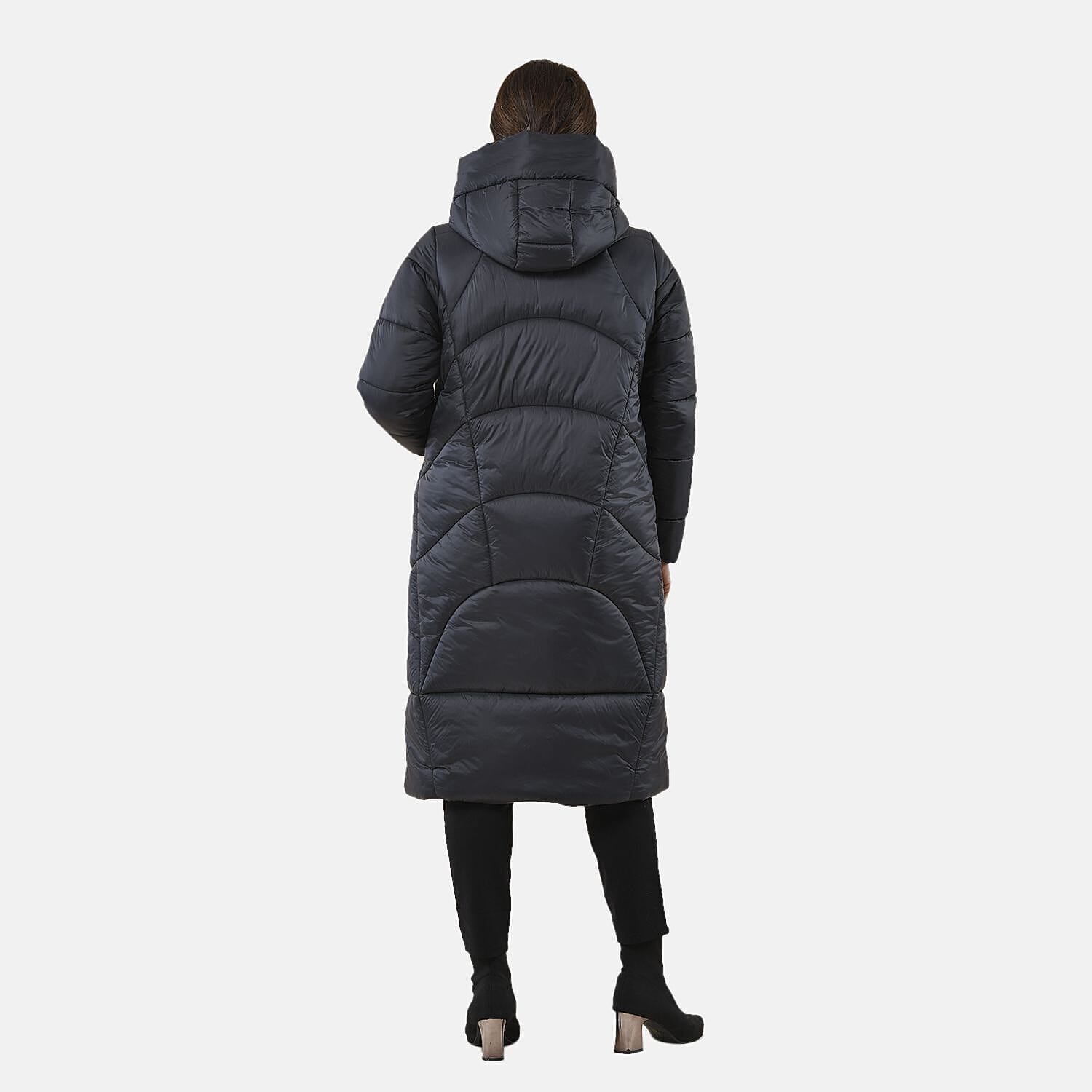 TAMSY Quilted Hooded Long Puffer Jacket (Size M,12-14) - Black