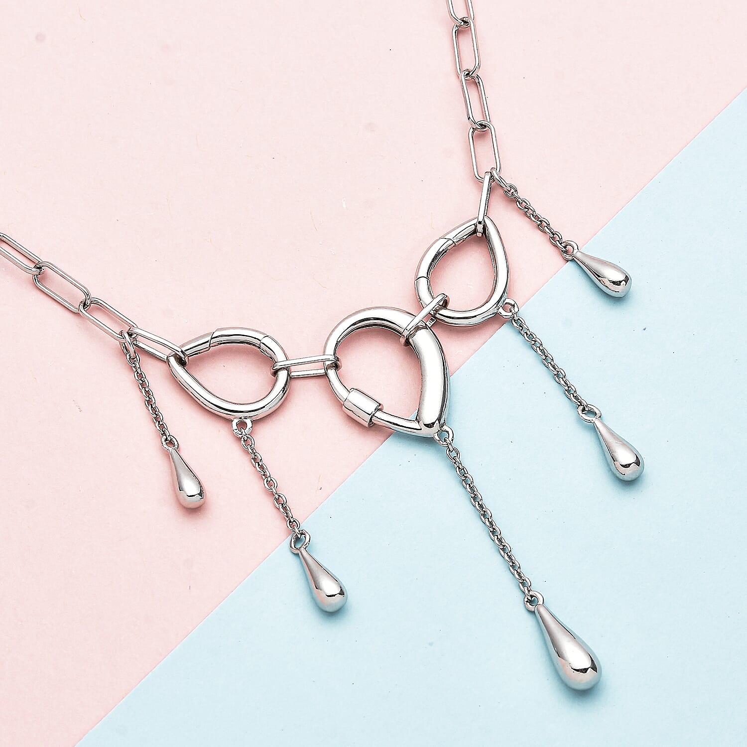 LucyQ Paper Clip Drip Collection - 4 in 1 Wear Rhodium Overlay Sterling Silver Detachable Necklace (Size 20)