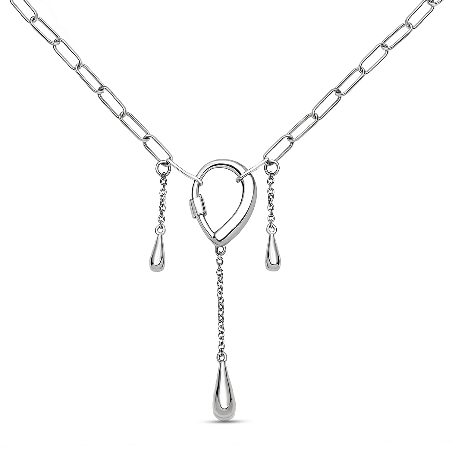 LucyQ Paper Clip Drip Collection - 4 in 1 Wear Rhodium Overlay Sterling Silver Detachable Necklace (Size 20)