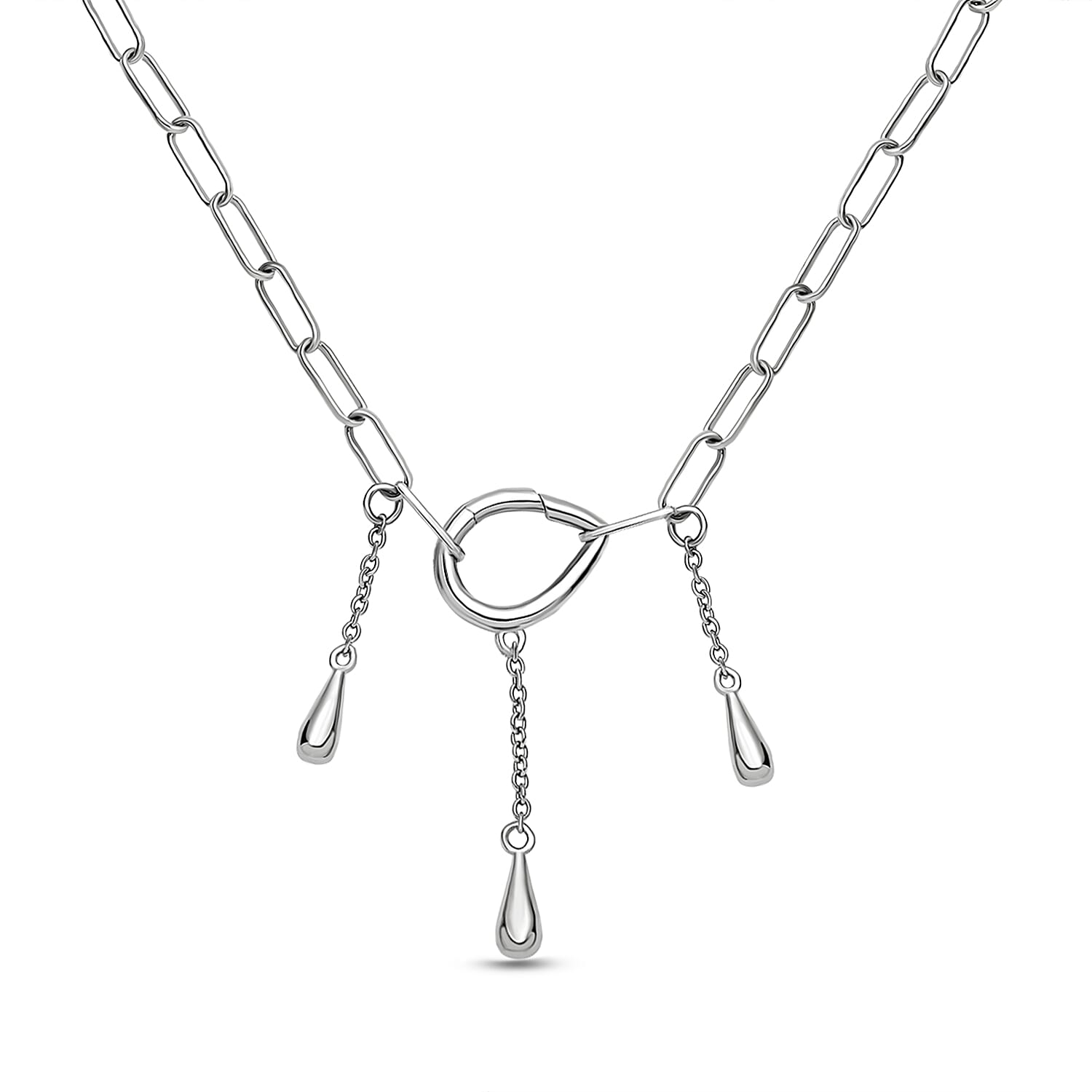 LucyQ Paper Clip Drip Collection - 4 in 1 Wear Rhodium Overlay Sterling Silver Detachable Necklace (Size 20)