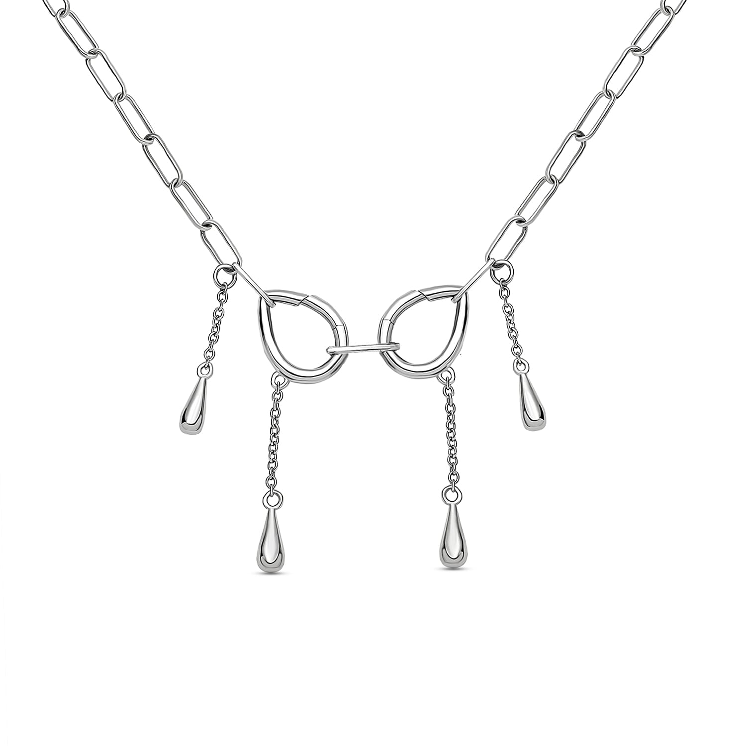 LucyQ Paper Clip Drip Collection - 4 in 1 Wear Rhodium Overlay Sterling Silver Detachable Necklace (Size 20)