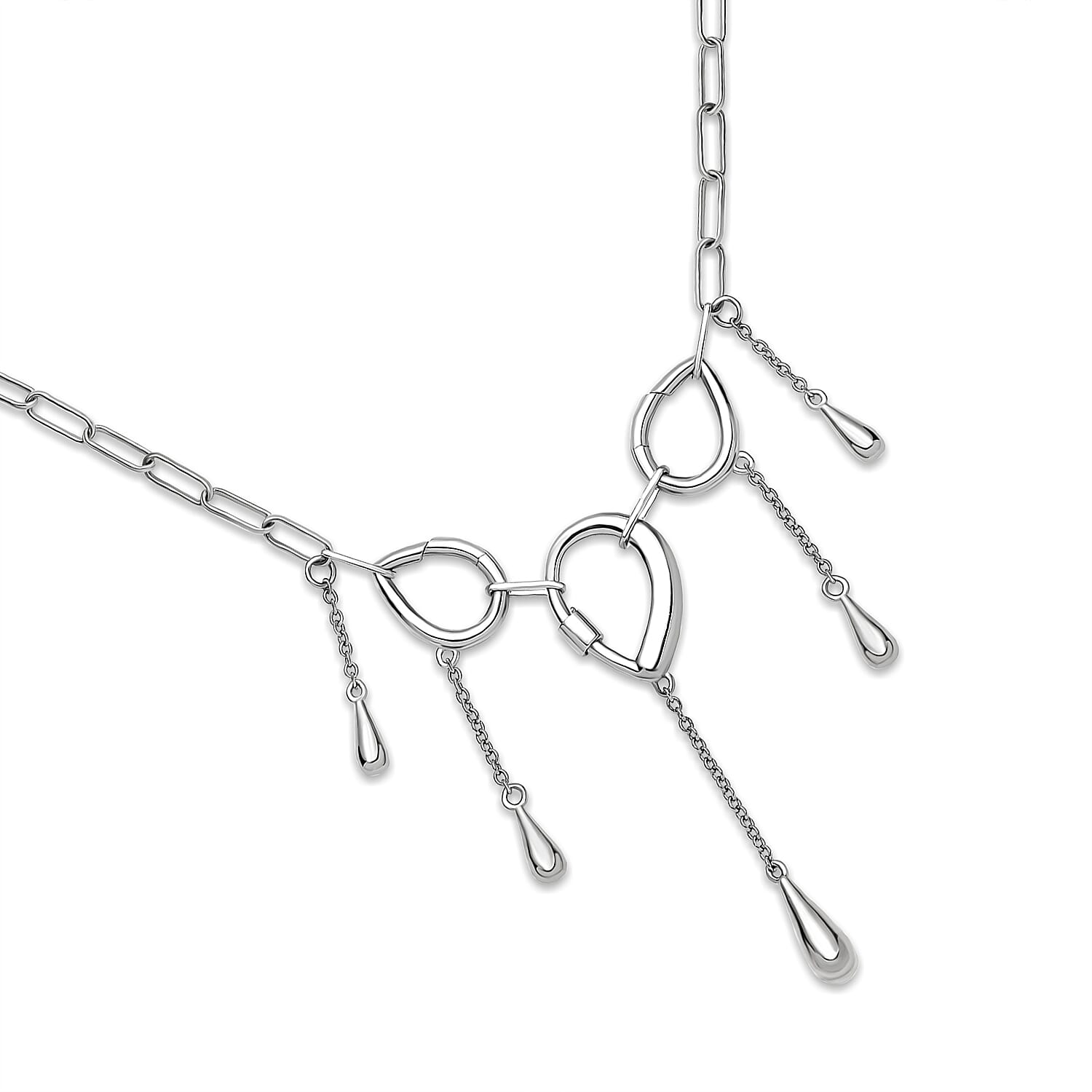 LucyQ Paper Clip Drip Collection - 4 in 1 Wear Rhodium Overlay Sterling Silver Detachable Necklace (Size 20)