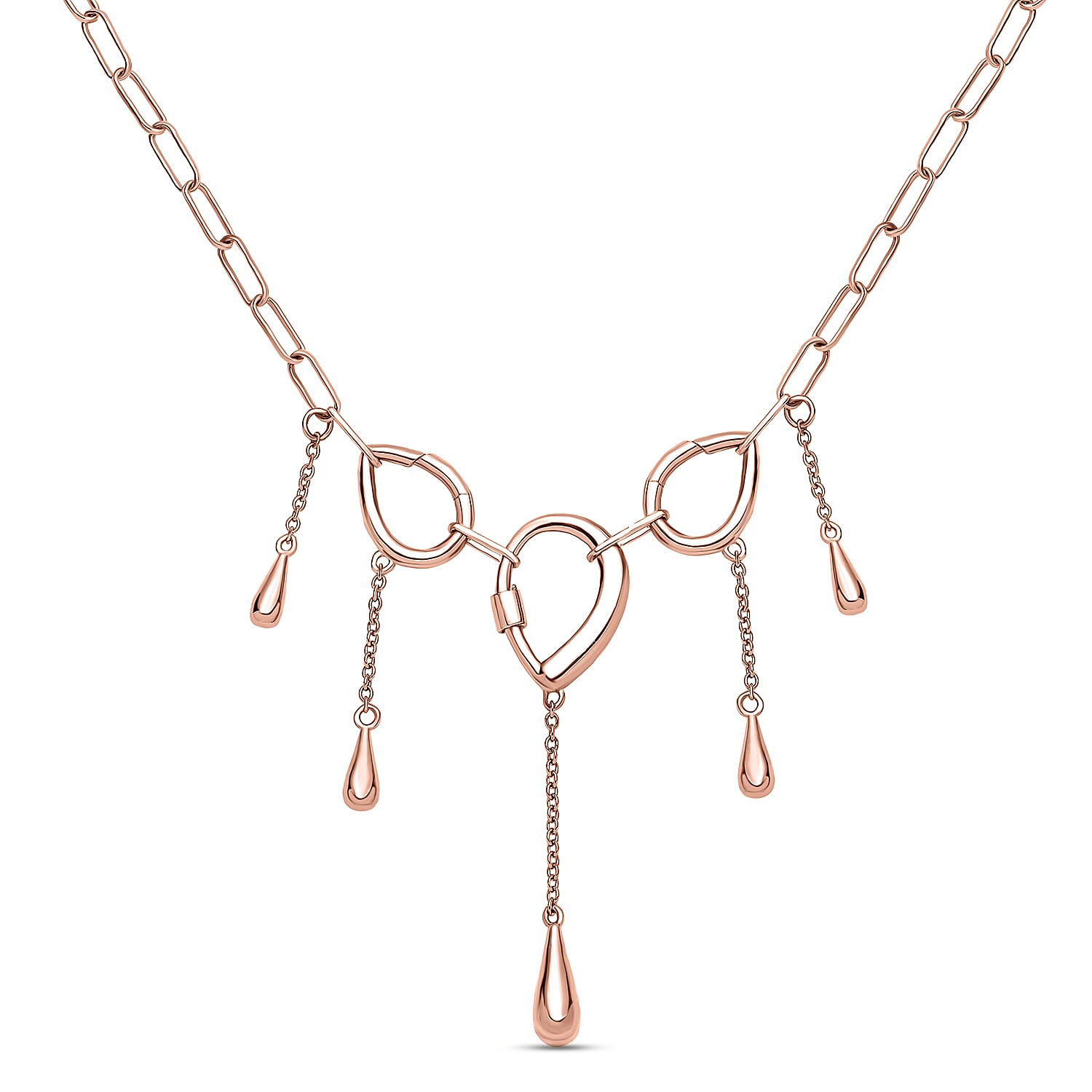 LucyQ Paper Clip Drip Collection - 4 in 1 Wear 18K Vermeil Rose Gold Overlay Sterling Silver Necklace (Size - 20), Silver Wt. 10.48 Gms