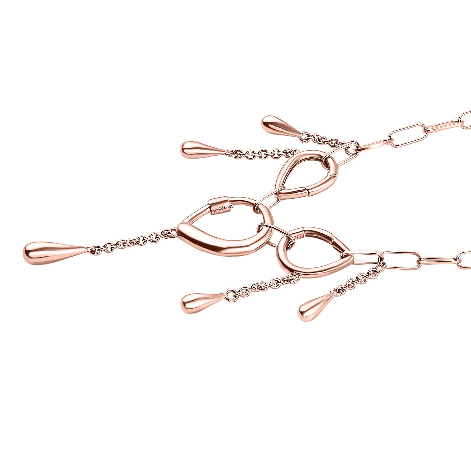 LucyQ Paper Clip Drip Collection - 4 in 1 Wear 18K Vermeil Rose Gold Overlay Sterling Silver Necklace (Size - 20), Silver Wt. 10.48 Gms