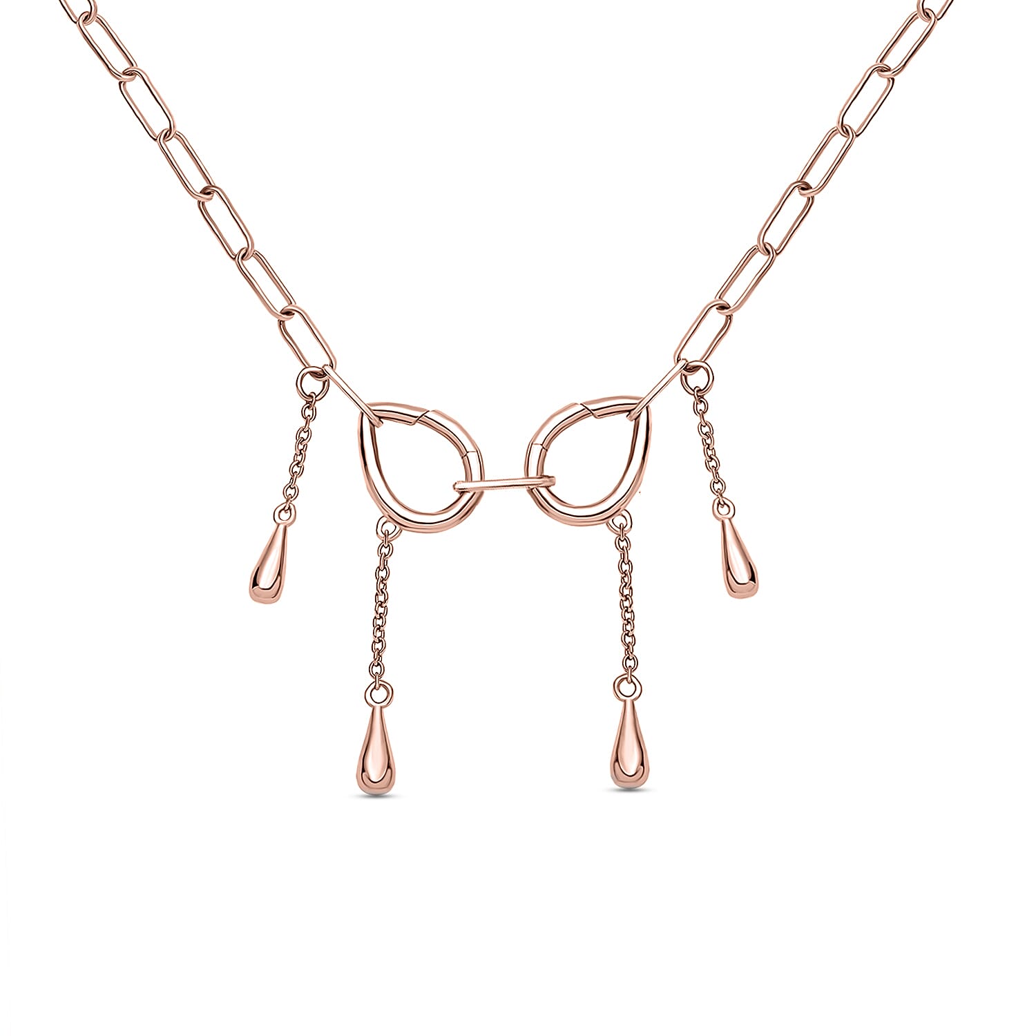 LucyQ Paper Clip Drip Collection - 4 in 1 Wear 18K Vermeil Rose Gold Overlay Sterling Silver Necklace (Size - 20), Silver Wt. 10.48 Gms