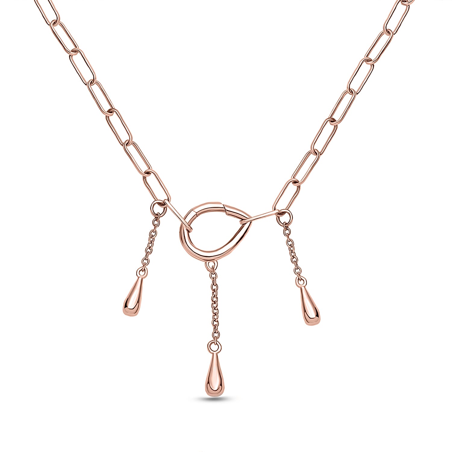LucyQ Paper Clip Drip Collection - 4 in 1 Wear 18K Vermeil Rose Gold Overlay Sterling Silver Necklace (Size - 20), Silver Wt. 10.48 Gms