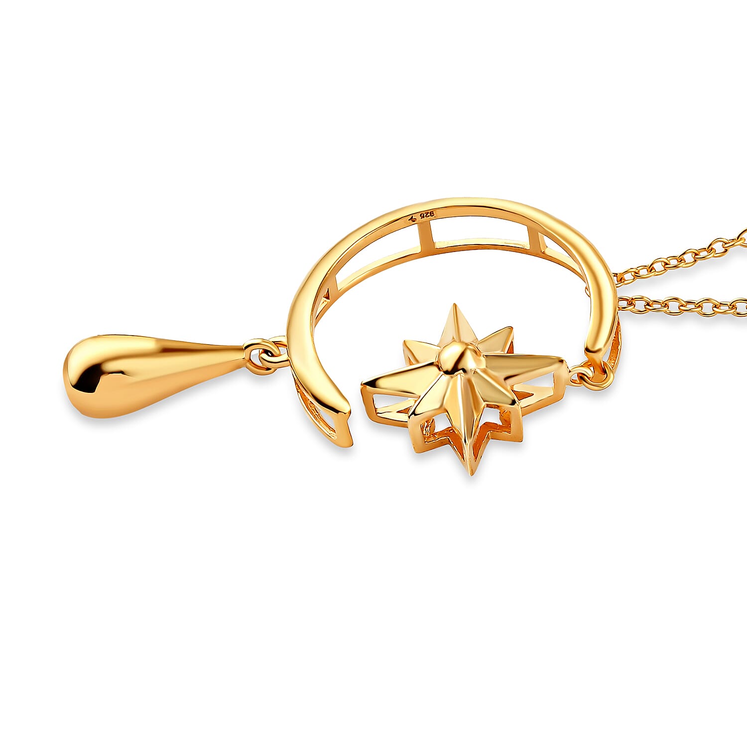 LucyQ Constellation Collection - 18K Vermeil Yellow Gold Overlay Sterling Silver Moon & Star Pendant with Chain (Size 16-18-20),