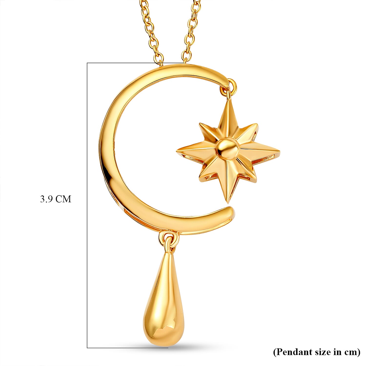 LucyQ Constellation Collection - 18K Vermeil Yellow Gold Overlay Sterling Silver Moon & Star Pendant with Chain (Size 16-18-20),