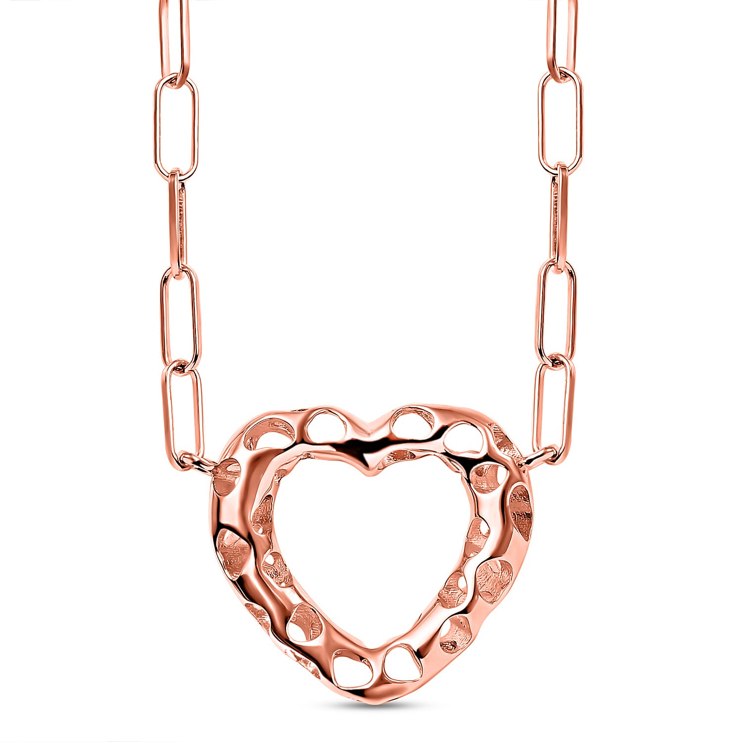 RACHEL GALLEY Amore Collection - 18K Vermeil Rose Gold Overlay Sterling Silver Heart Paperclip Necklace (Size - 20)