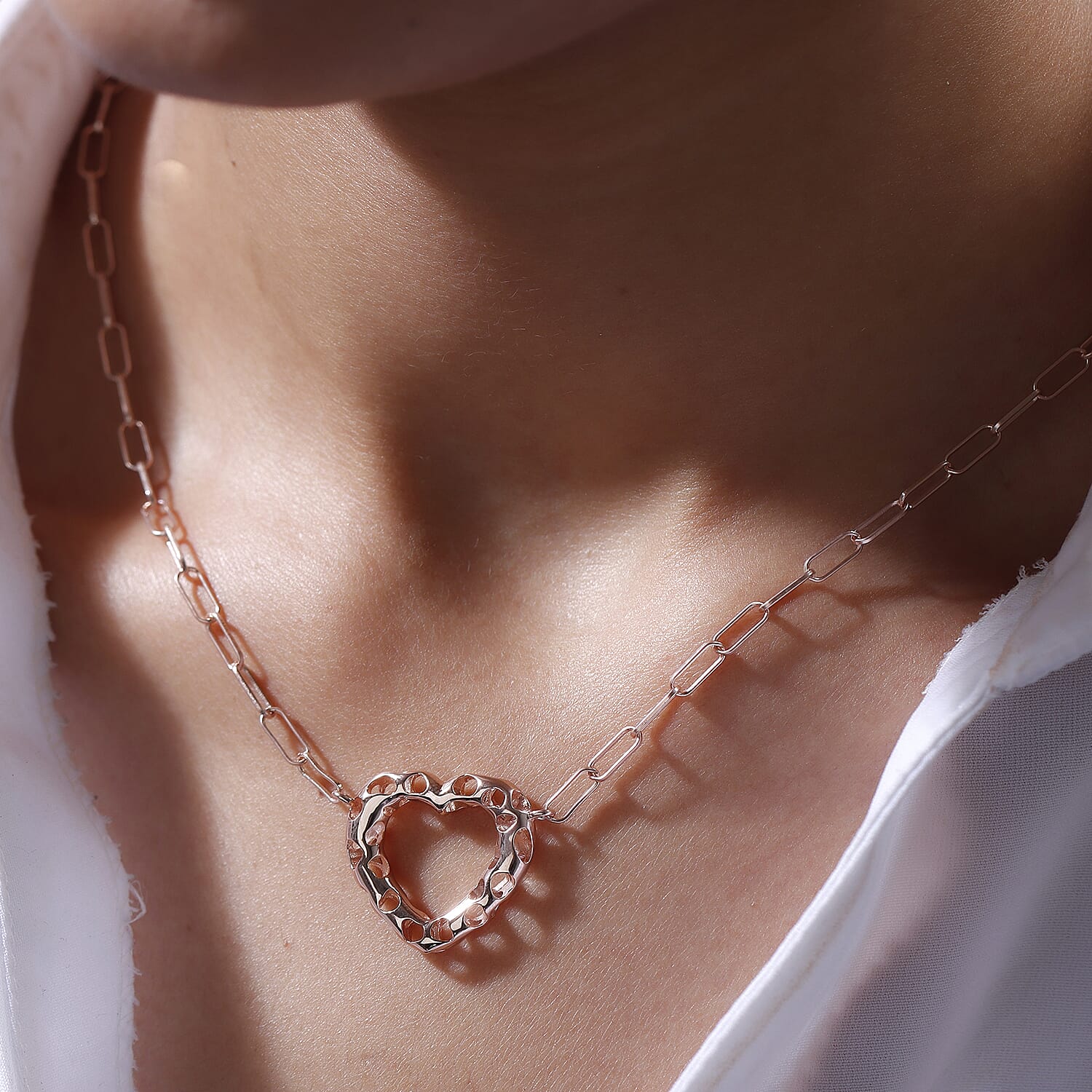 RACHEL GALLEY Amore Collection - 18K Vermeil Rose Gold Overlay Sterling Silver Heart Paperclip Necklace (Size - 20)