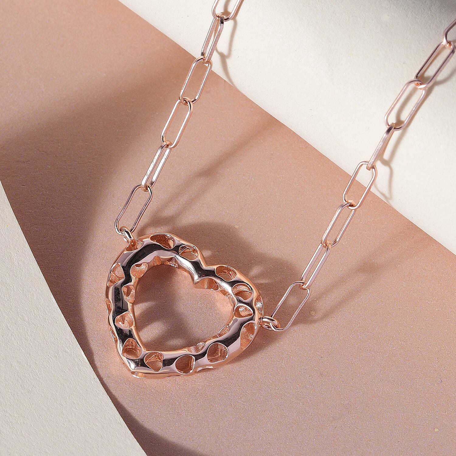 RACHEL GALLEY Amore Collection - 18K Vermeil Rose Gold Overlay Sterling Silver Heart Paperclip Necklace (Size - 20)