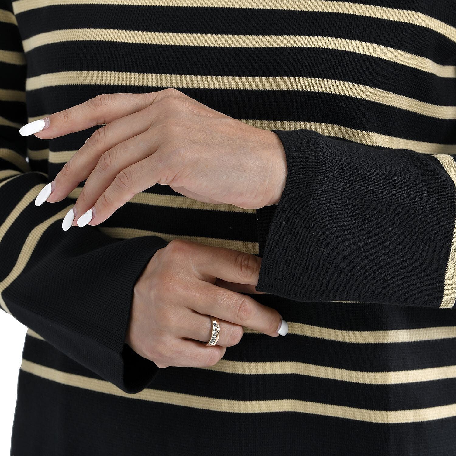 TAMSY Stripe Long Sleeves Knit Top - Black & Beige