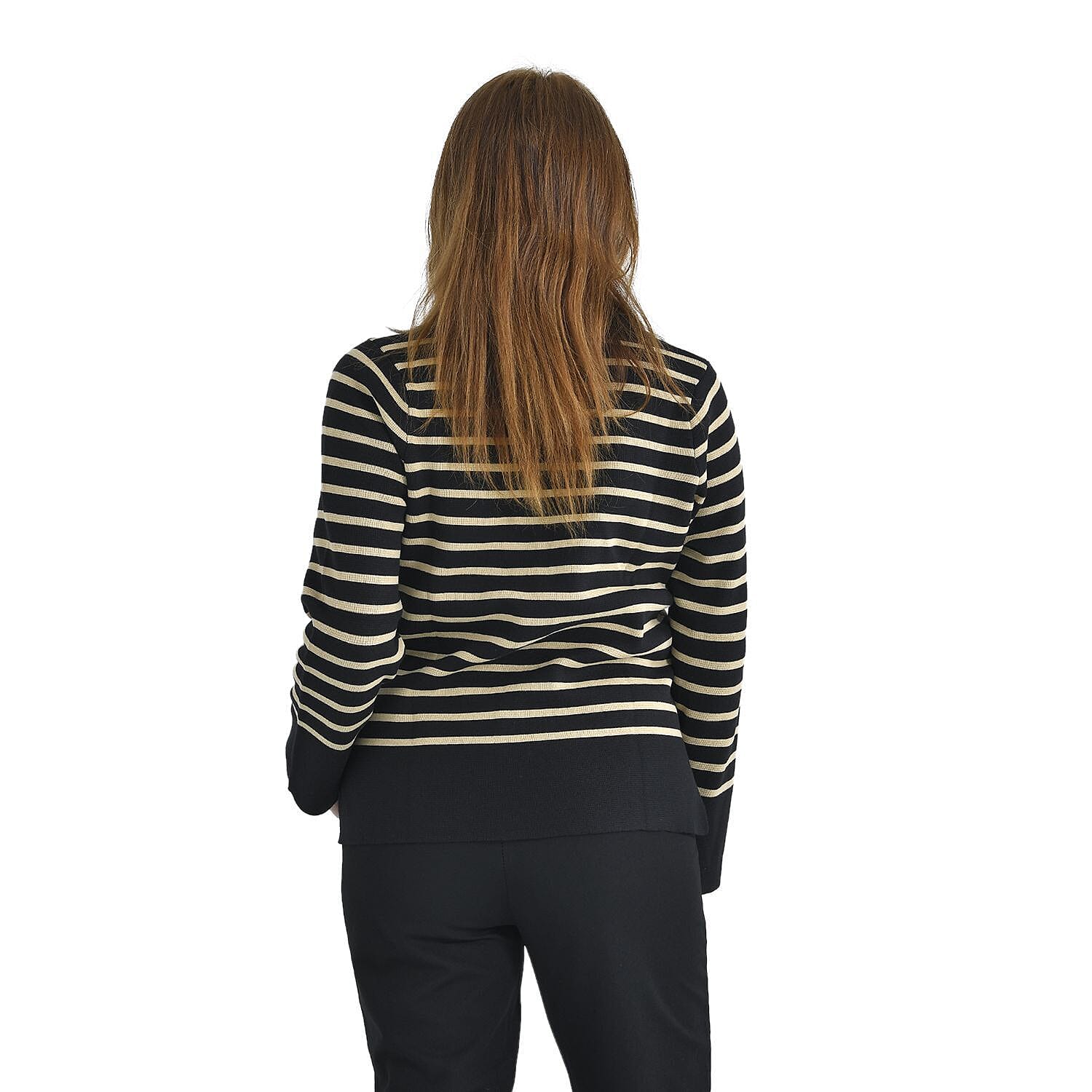 TAMSY Cotton Blend Stripe Knit Jumper (Size L,16-18) - Black & Beige