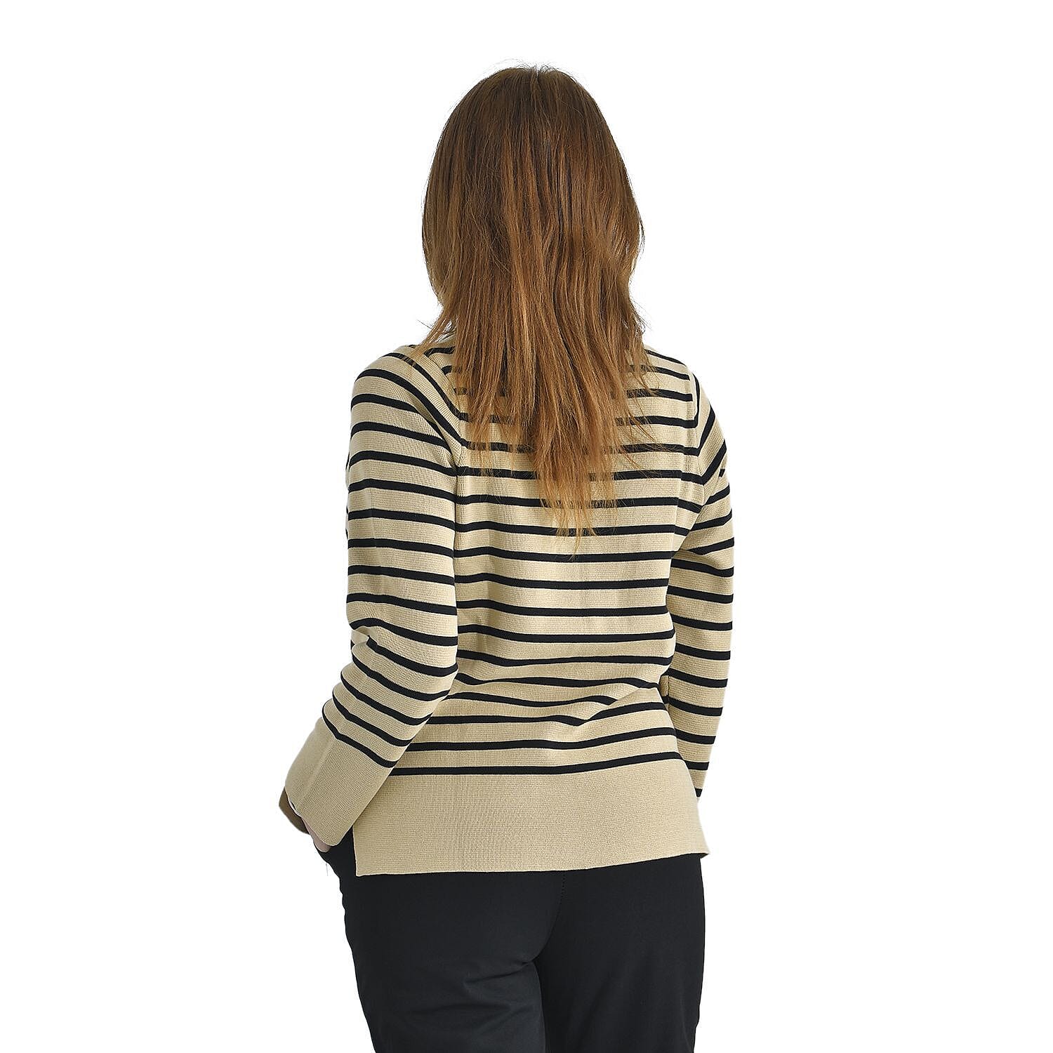 Tamsy Cotton Rich Breton Knit Jumper (Size S,8-10) - Beige & Black