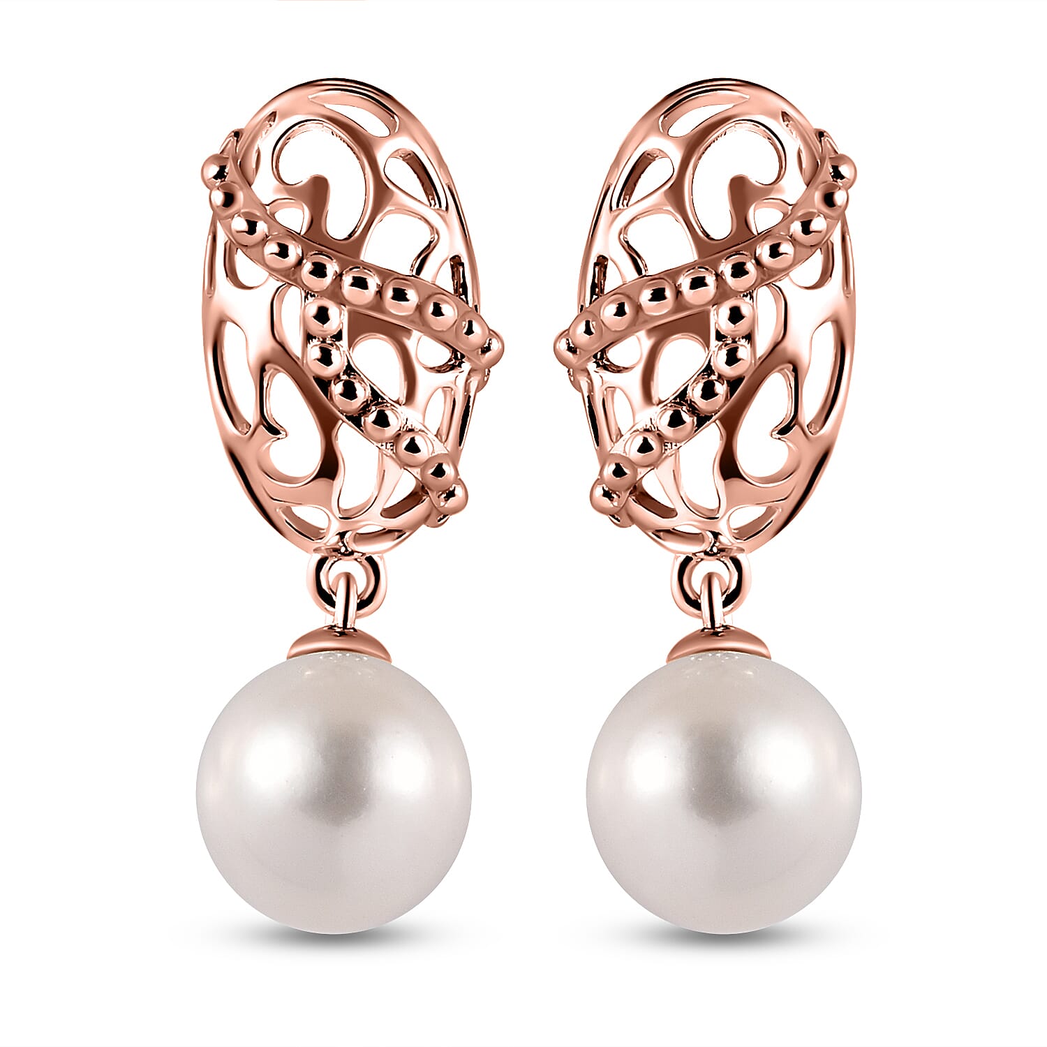 RACHEL GALLEY White Edison Pearl Drop Earrings in Vermeil Rose Gold Plated Sterling Silver