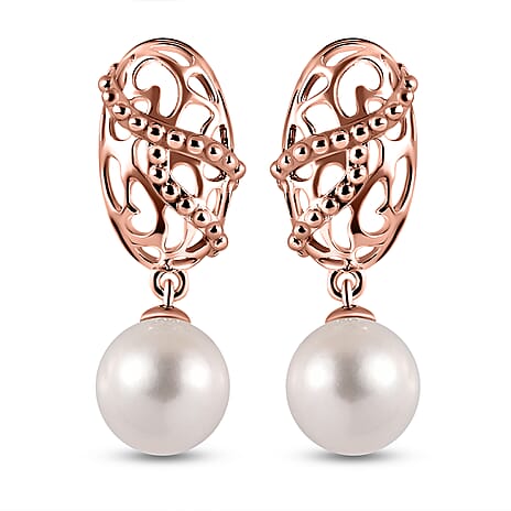 RACHEL GALLEY White Edison Pearl Drop Earrings in Vermeil Rose Gold Plated Sterling Silver