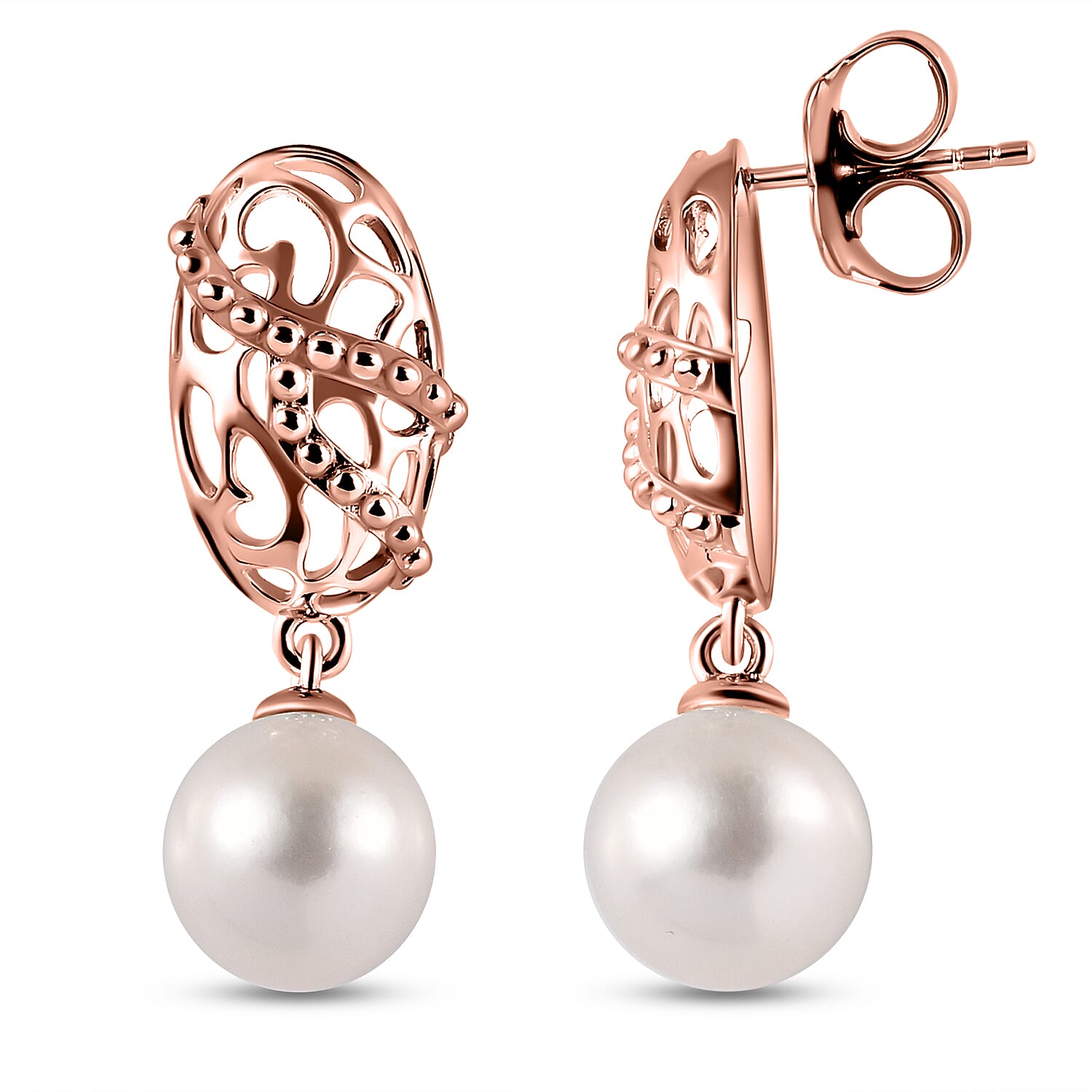 RACHEL GALLEY White Edison Pearl Drop Earrings in Vermeil Rose Gold Plated Sterling Silver