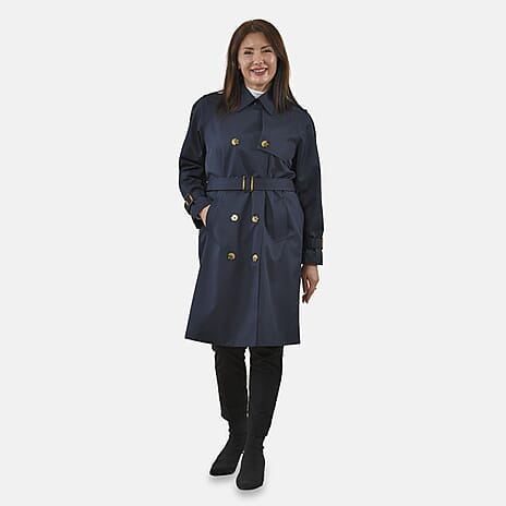 Tamsy Trench Solid Coat with 2 Side Pockets (Size L) - Navy