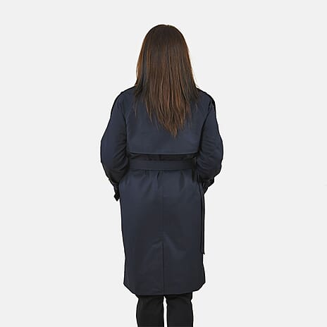 Tamsy Trench Solid Coat with 2 Side Pockets (Size L) - Navy