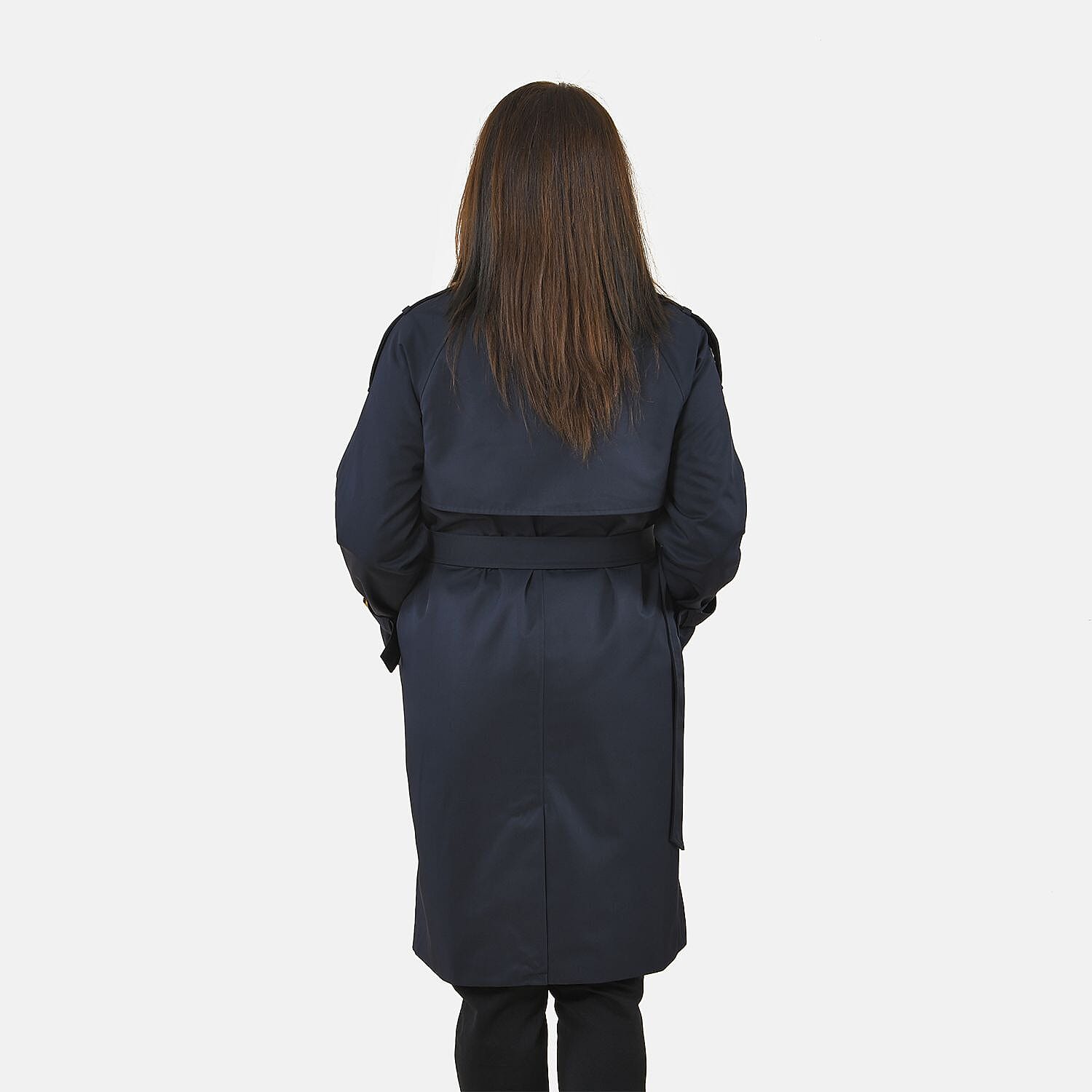 Tamsy Trench Solid Coat with 2 Side Pockets (Size XXL) - Navy