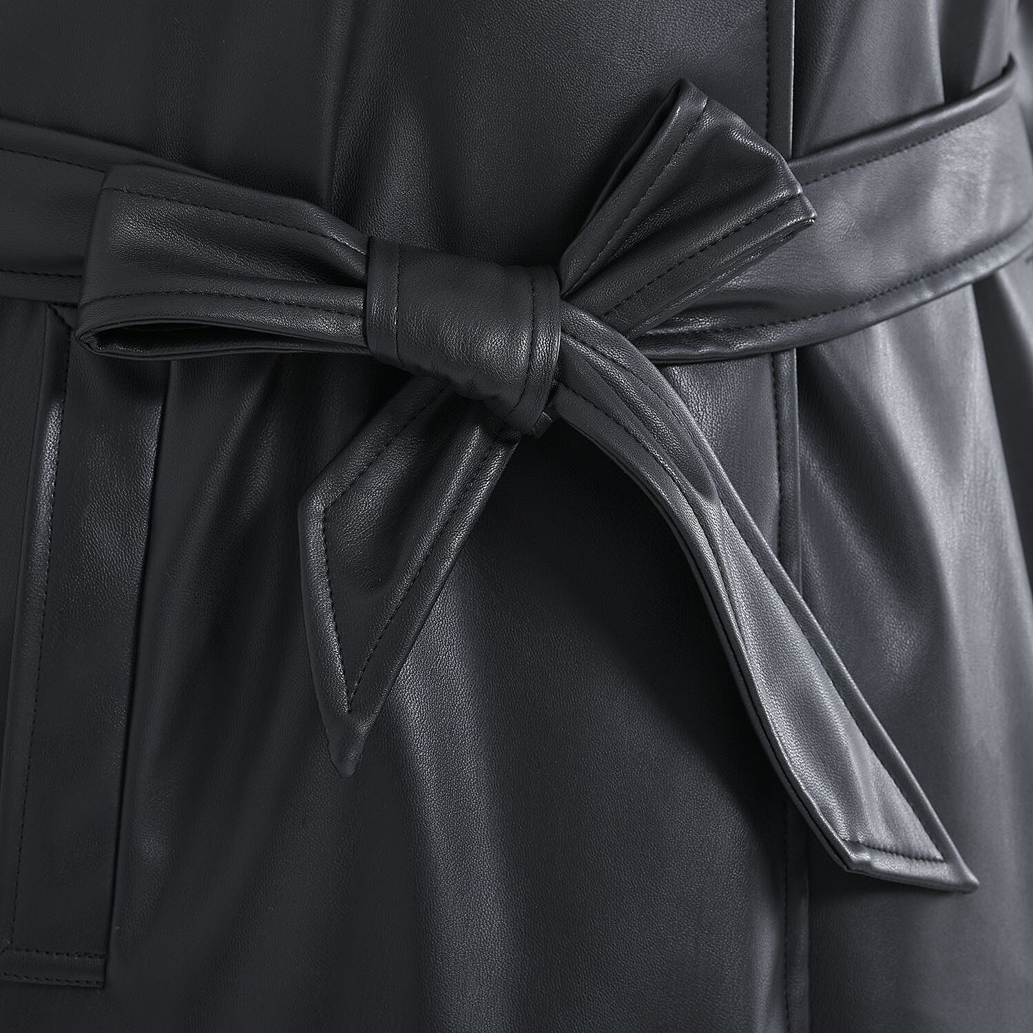 TAMSY Long Coat with Two Pockets and Adjustable Waist Belt - Black