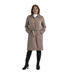 TAMSY Long Coat with Two Pockets and Adjustable Waist Belt - Blue