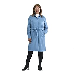 TAMSY Long Coat with Two Pockets and Adjustable Waist Belt - Blue