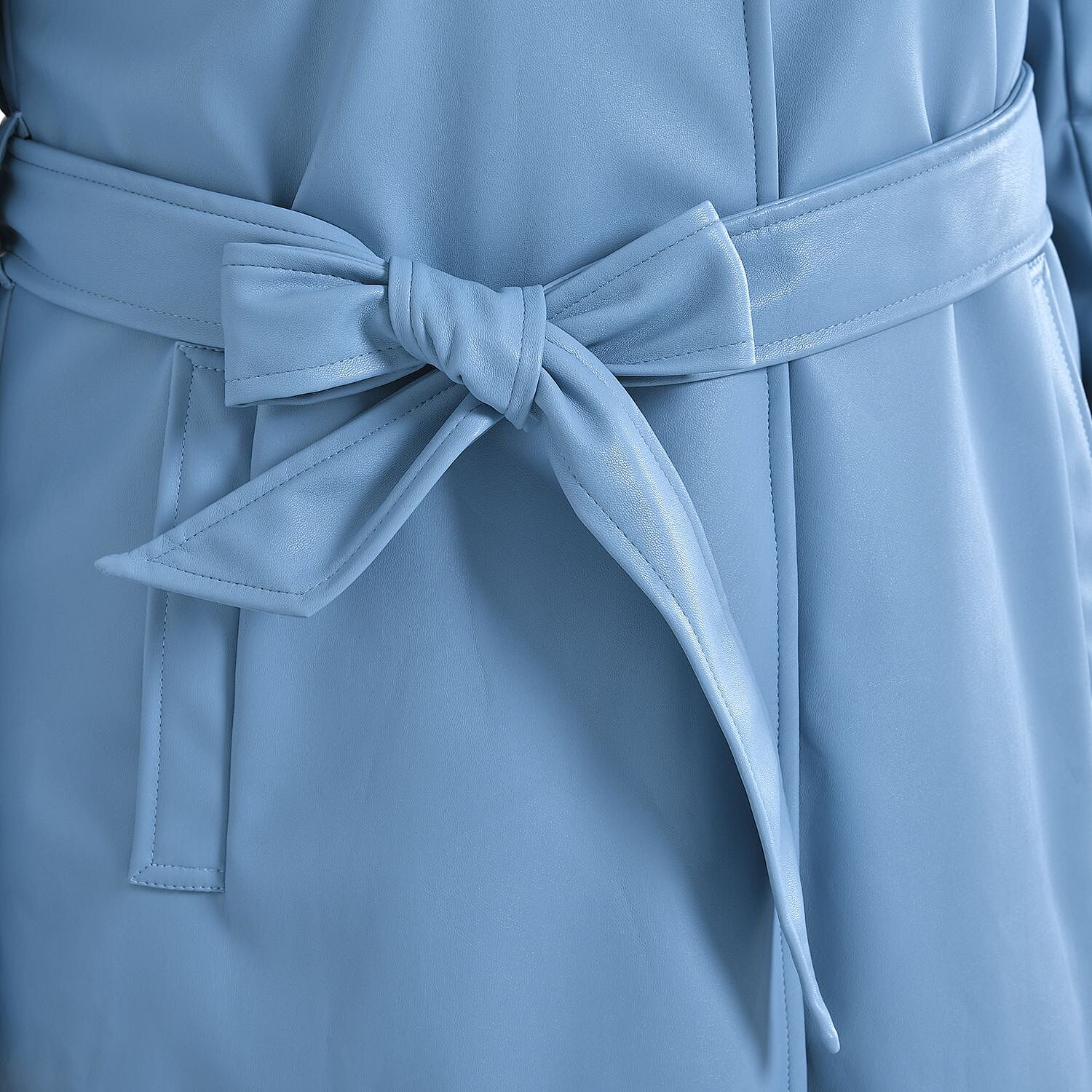 TAMSY Long Coat with Two Pockets and Adjustable Waist Belt - Black