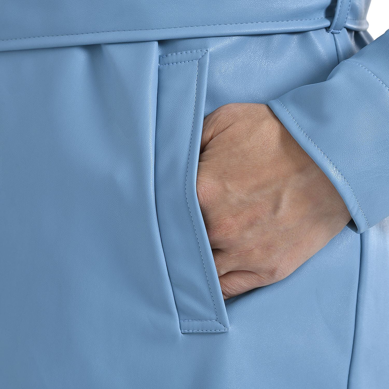 TAMSY Long Coat with Two Pockets and Adjustable Waist Belt - Black